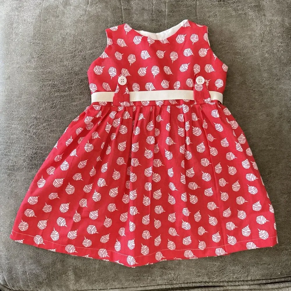 Baby Girl Dress 6-12 Months Red White Print Ribbon Sleeveless Cute - Picture 2 of 12